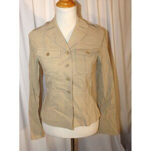 Theory women size 0 Linen Military Style Button Front Shirt Jacket Shacket Khaki